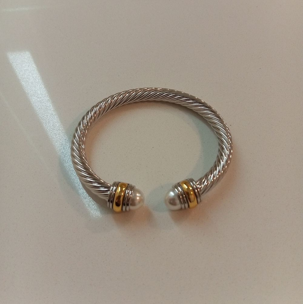 David Yurman Petite Pearls Classic Silver Cable Cuff Bracelet